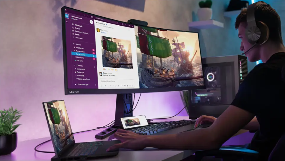 מסך מחשב גיימינג קעור 34'' Lenovo Legion Y34wz-30 VA FreeSync Premium Pro WQHD 1ms 165Hz - צבע שחור שלוש שנות אחריות ע"י היבואן הרשמי