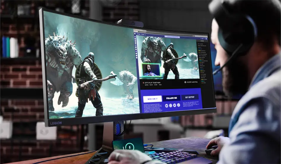 מסך מחשב גיימינג קעור 34'' Lenovo Legion Y34wz-30 VA FreeSync Premium Pro WQHD 1ms 165Hz - צבע שחור שלוש שנות אחריות ע"י היבואן הרשמי