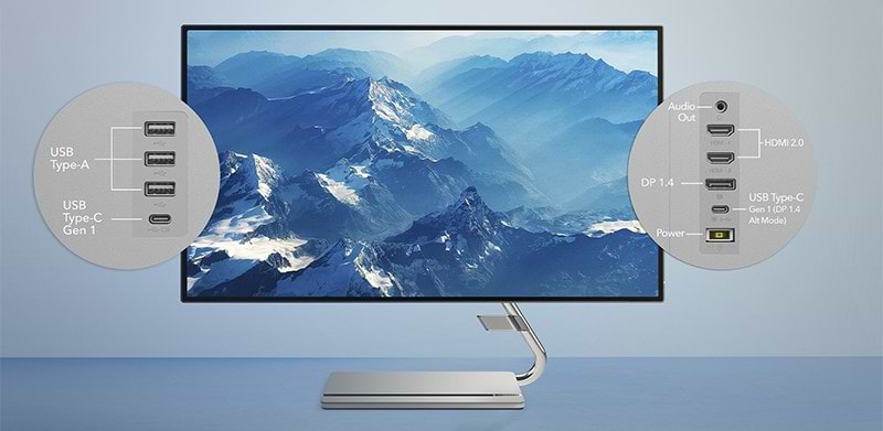 מסך מחשב עם רמקולים מובנים 27'' Lenovo Q27h-20 IPS FreeSync QHD 4ms 70Hz - צבע כסוף שלוש שנות אחריות ע"י היבואן הרשמי