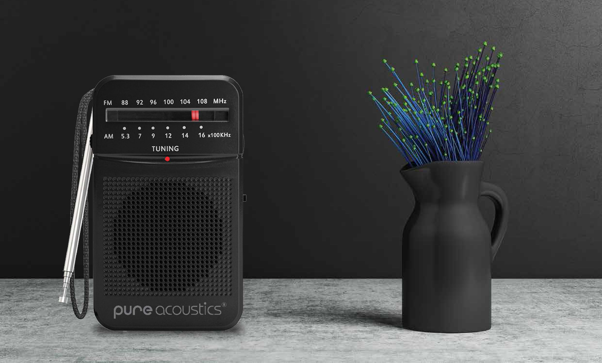 רדיו טרנזיסטור AM/FM נייד Pure Acoustics RD-20 - צבע שחור שנה אחריות ע"י היבואן הרשמי