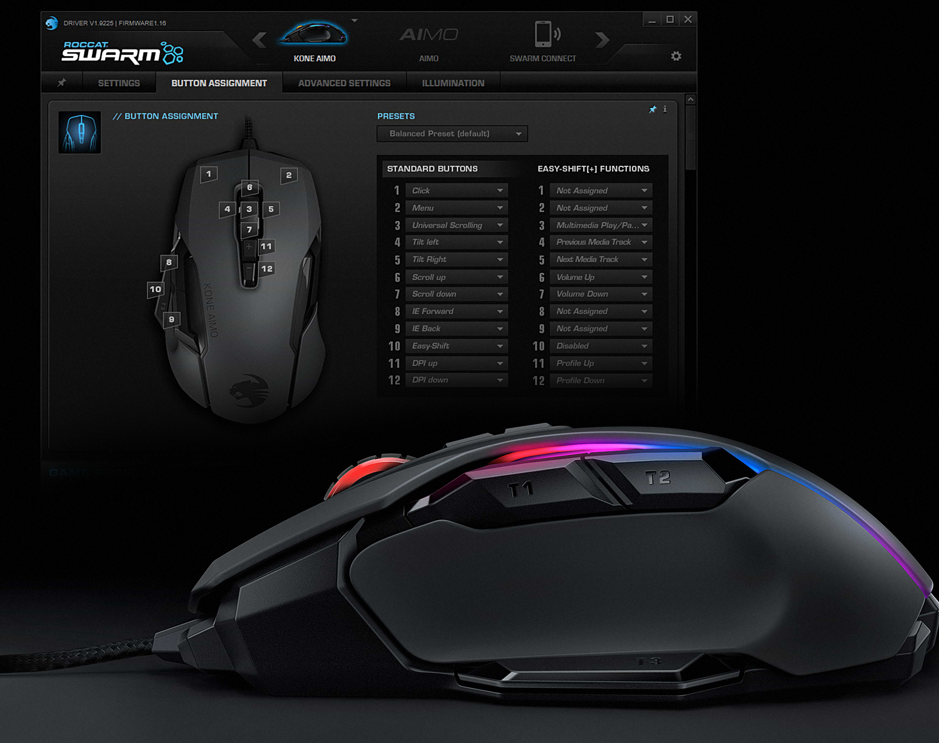 עכבר גיימינג חוטי Roccat Kone AIMO Remastered - צבע לבן שנה אחריות ע"י היבואן הרשמי