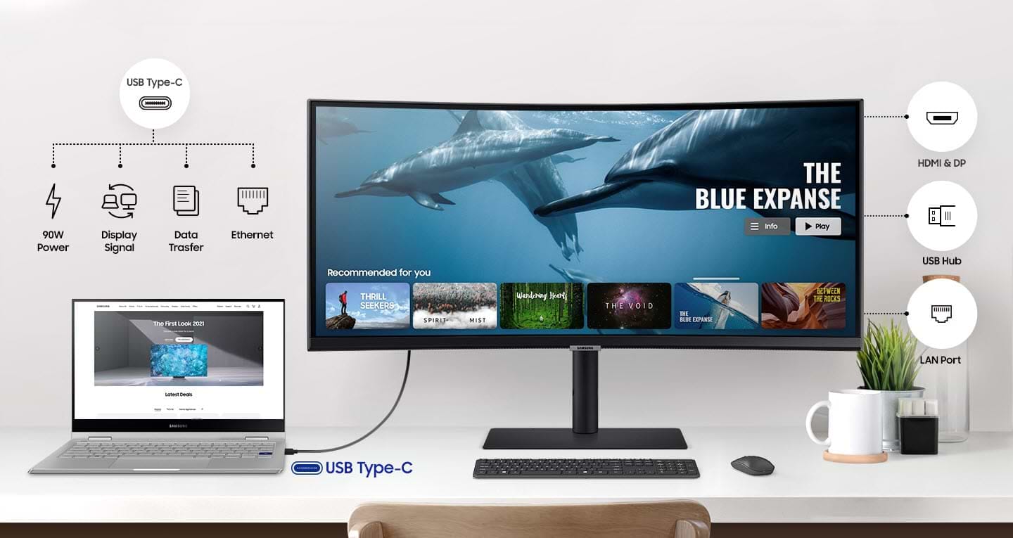 מסך מחשב קעור 34'' Samsung S34A654UBP VA UWQHD HDR10 FreeSync 100Hz - צבע שחור שלוש שנות אחריות ע"י היבואן הרשמי