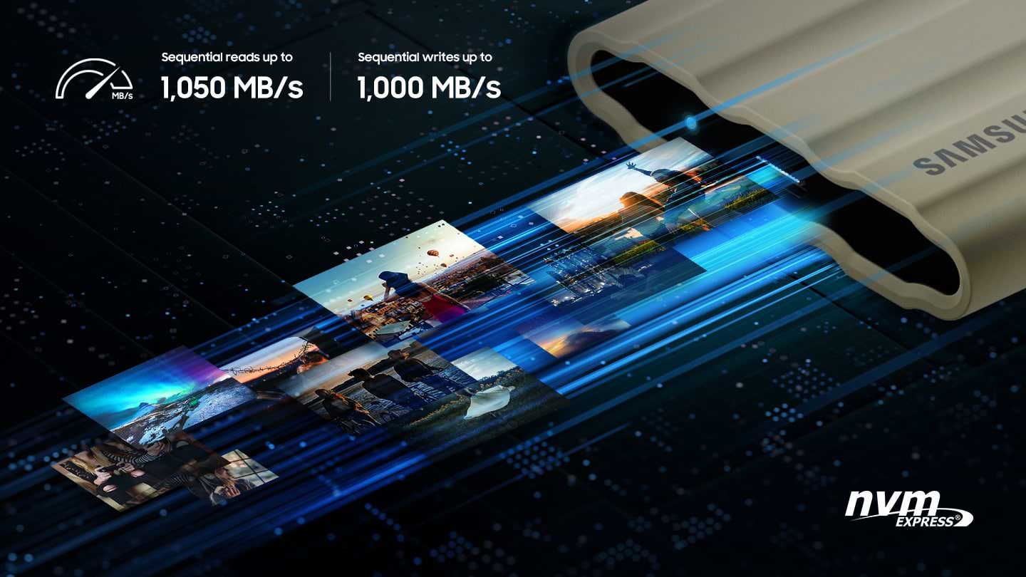 כונן SSD חיצוני נייד Samsung T7 Shield MU-PE1T0S/WW 1TB USB 3.2 Gen 2 IP65 - צבע שחור שלוש שנות אחריות ע"י היבואן הרשמי