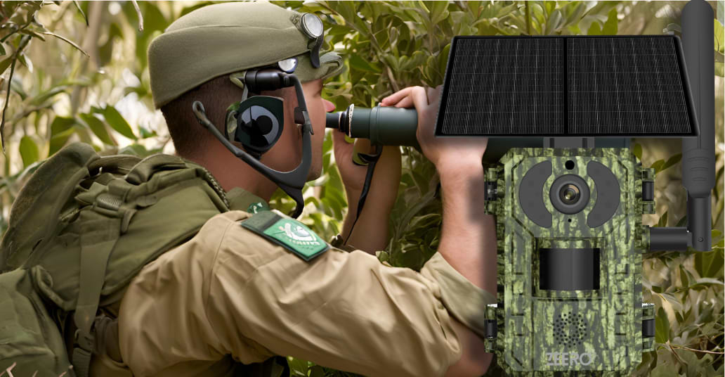 מצלמת שביל סולארית  Zeero Energy Army SC-401 (Sim 4G) 4W IR IP65 - צבע ירוק צבאי שנה אחריות ע"י היבואן הרשמי