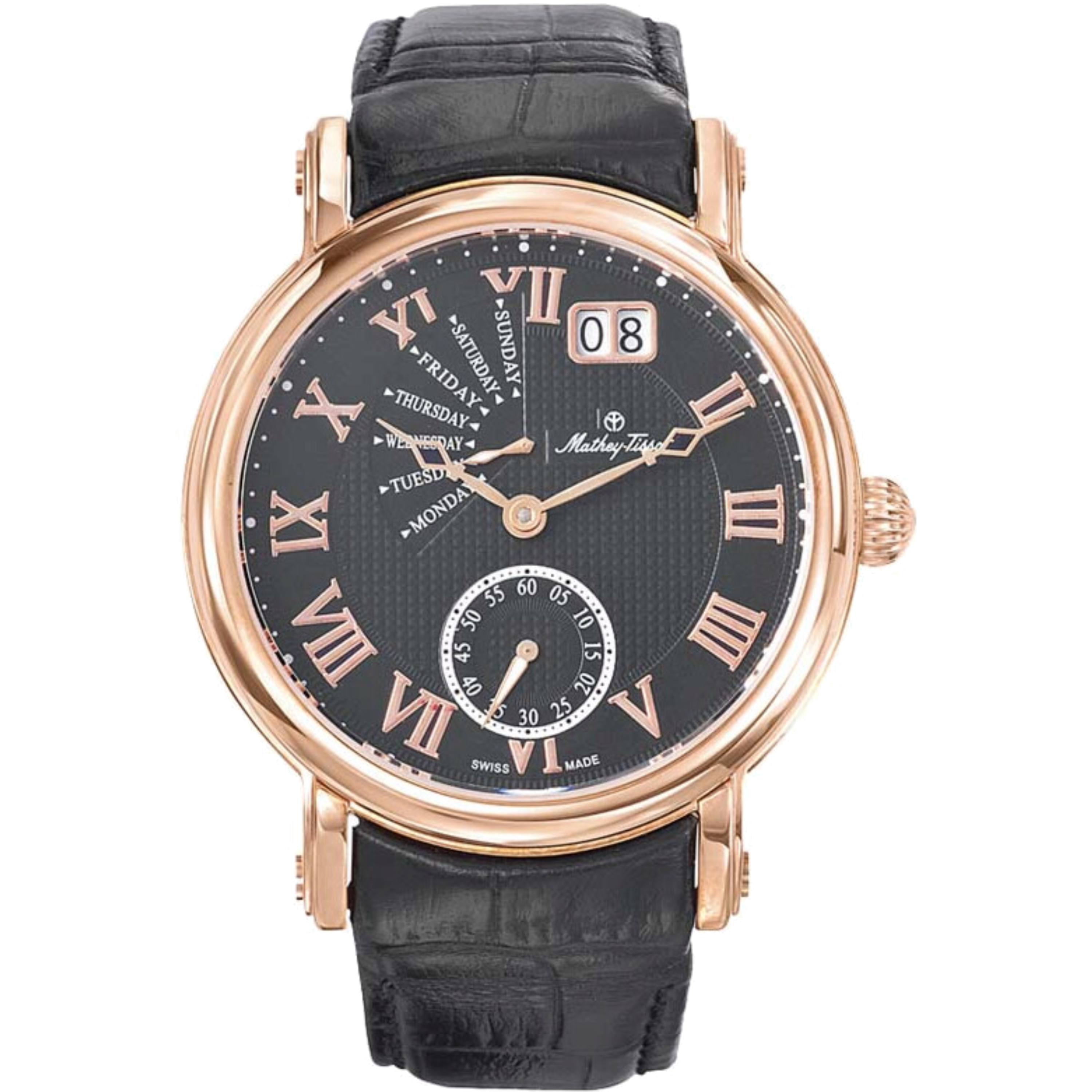 שעון יד לגבר Mathey Tissot H7020PN 43mm צבע שחור/רוזגולד/עור שחור/זכוכית ספיר/רטרוגרד - אחריות לשנתיים