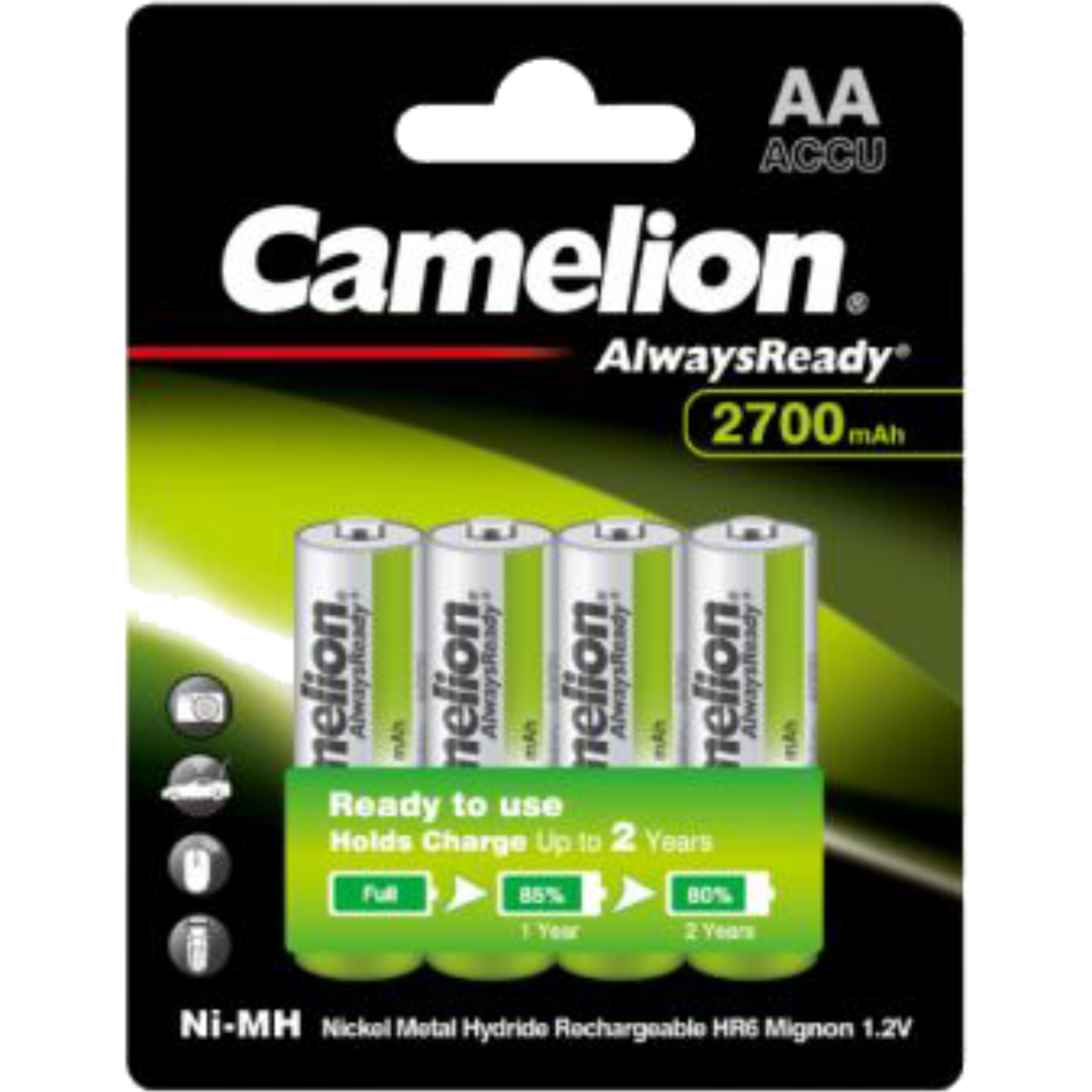 מארז רבעיית סוללות נטענות Camelion AA 2700 NI-MH