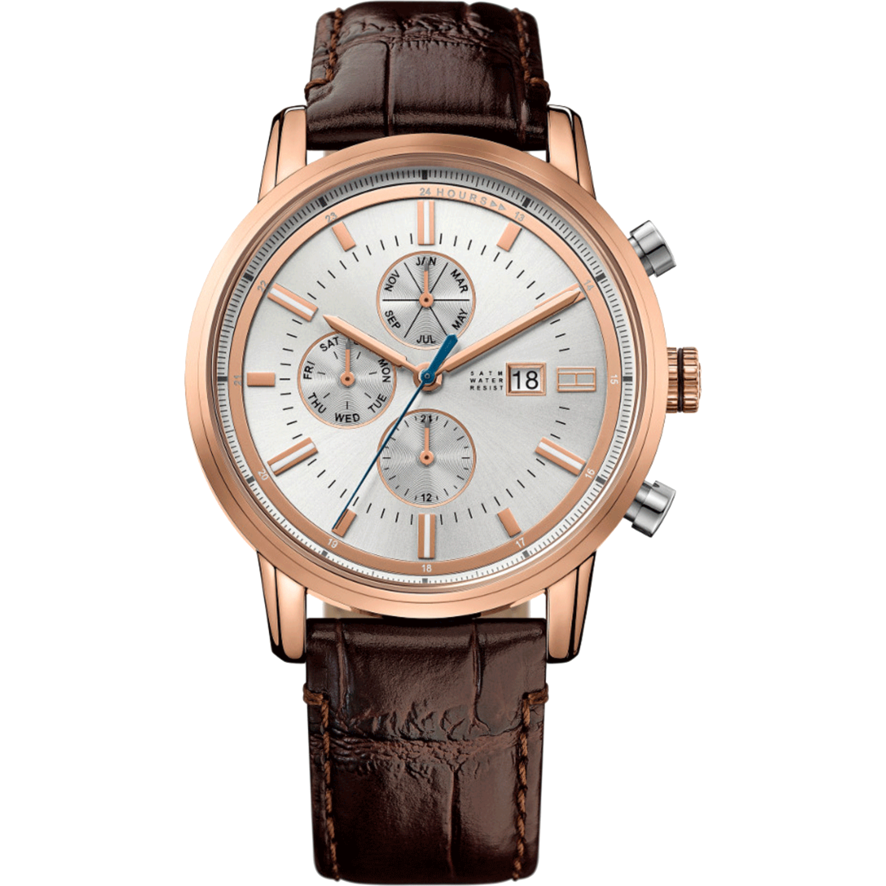שעון יד לגבר Tommy Hilfiger Harrison 1791246 44mm - צבע רוז' גולד עור חום אחריות לשנתיים