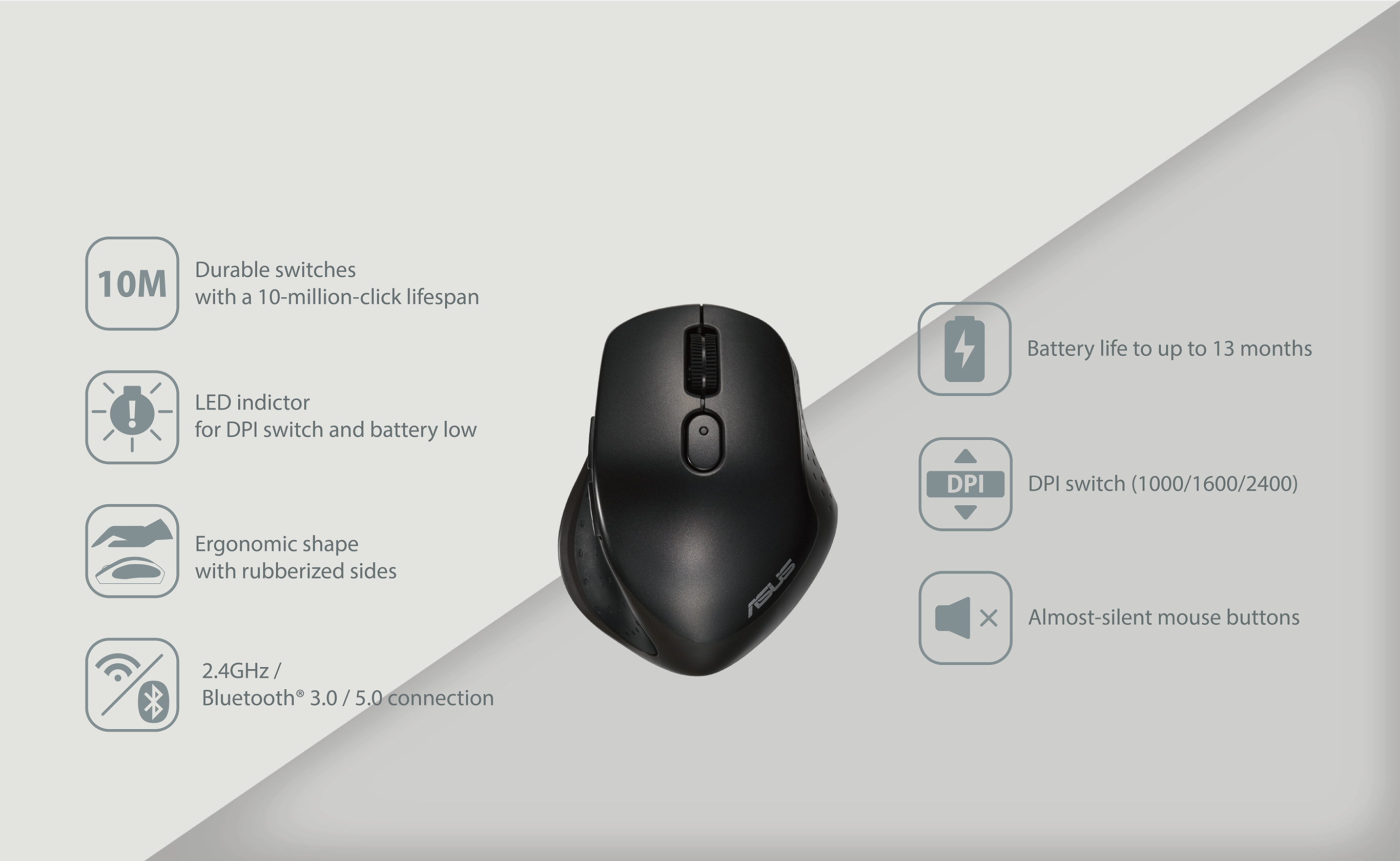 עכבר אלחוטי Asus MW203 - צבע שחור שנה אחריות ע"י היבואן הרשמי