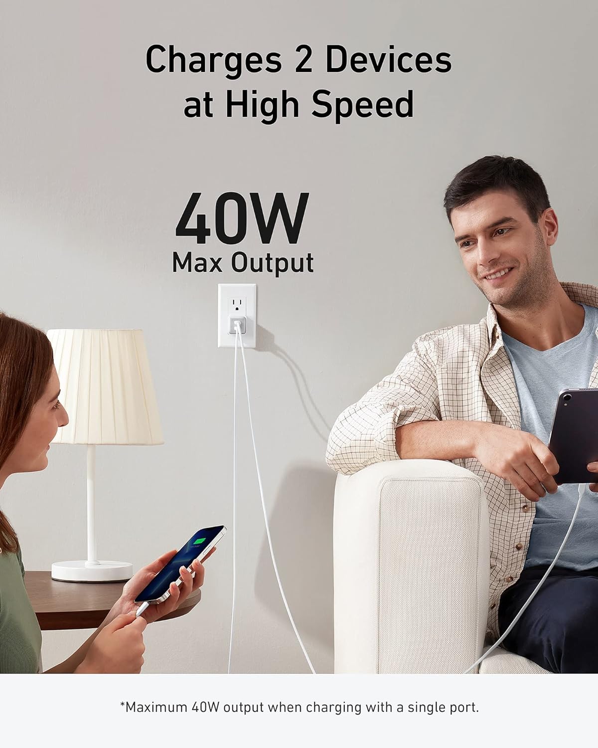 מטען קיר Anker 521 Nano PowerPort III 40W 2XC - צבע לבן שנתיים אחריות ע"י היבואן הרשמי