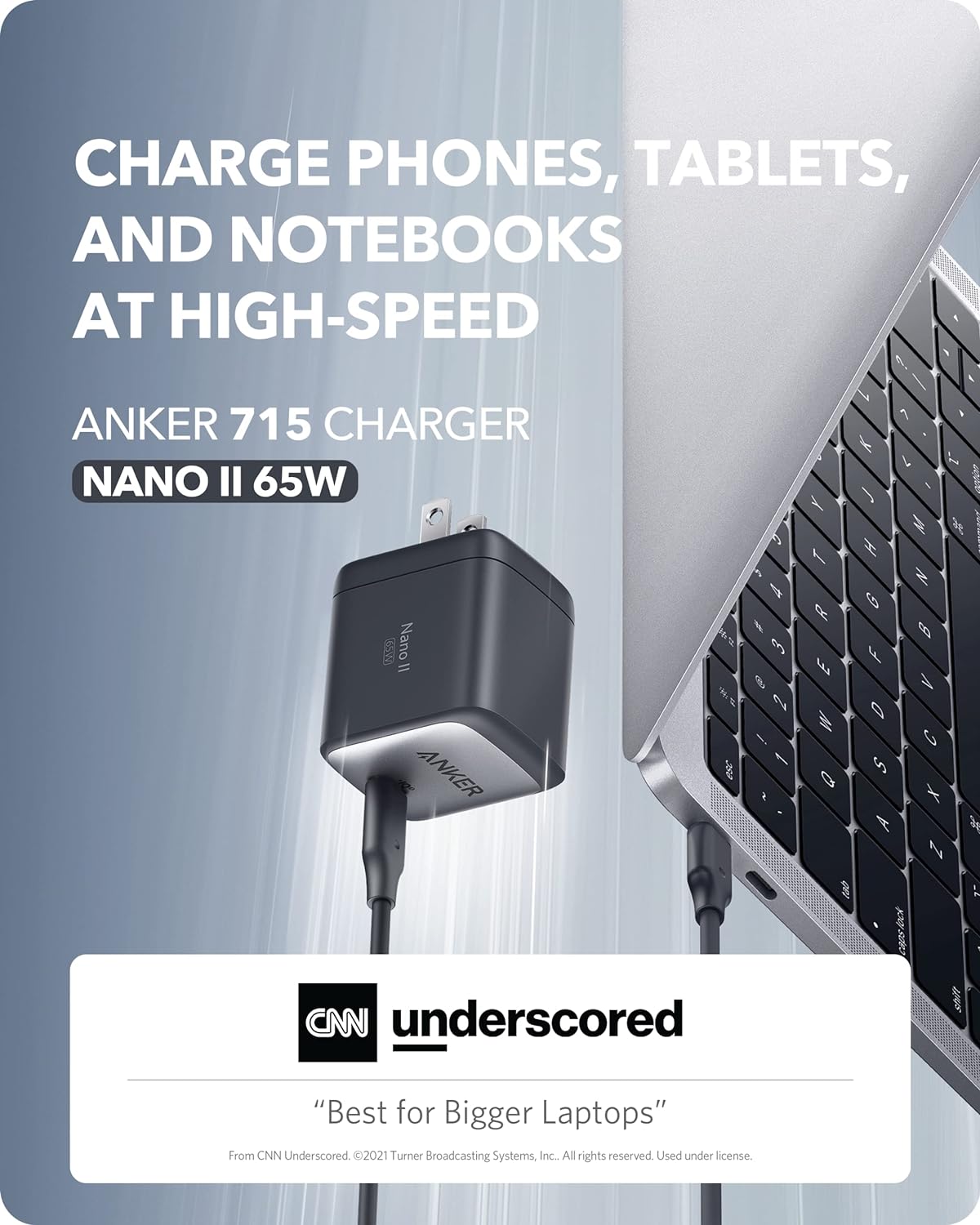 מטען קיר Anker 715 Nano II GaN 65W - צבע שחור אחריות ע"י היבואן הרשמי