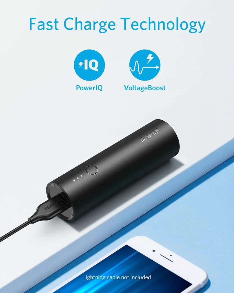 סוללת גיבוי Anker PowerCore 5000mAh - צבע שחור שנה אחריות ע"י היבואן הרשמי