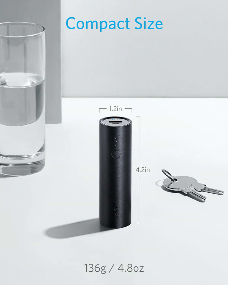 סוללת גיבוי Anker PowerCore 5000mAh - צבע שחור שנה אחריות ע"י היבואן הרשמי