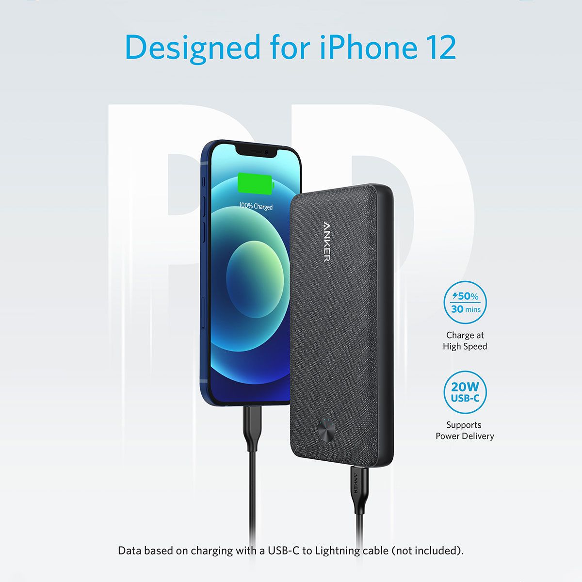 סוללת גיבוי Anker PowerCore III Sense 20,000mAh USB-C - צבע שחור 12 חודשים אחריות ע"י היבואן הרשמי