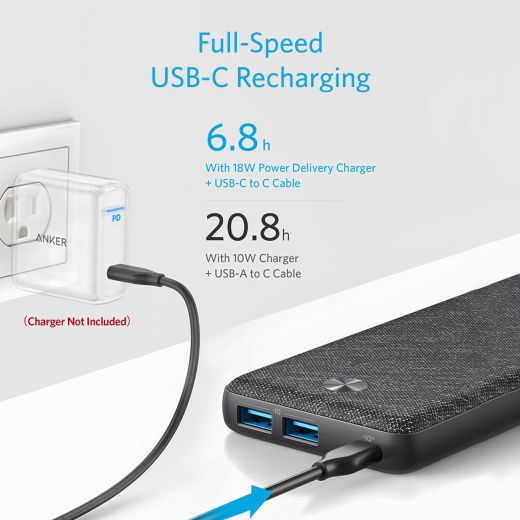 סוללת גיבוי Anker PowerCore III Sense 20,000mAh USB-C - צבע שחור 12 חודשים אחריות ע"י היבואן הרשמי