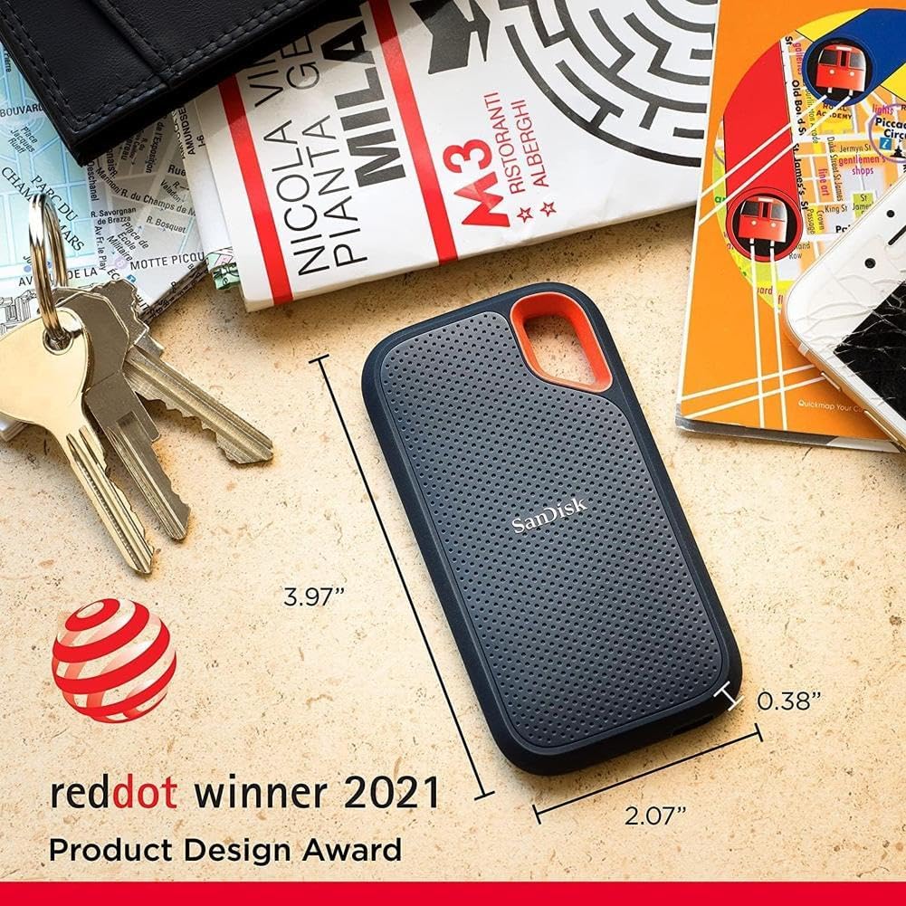 אחסון חיצוני SanDisk Extreme Portable SSD 500GB 1050MB/s - שלוש שנות אחריות ע"י היבואן הרשמי