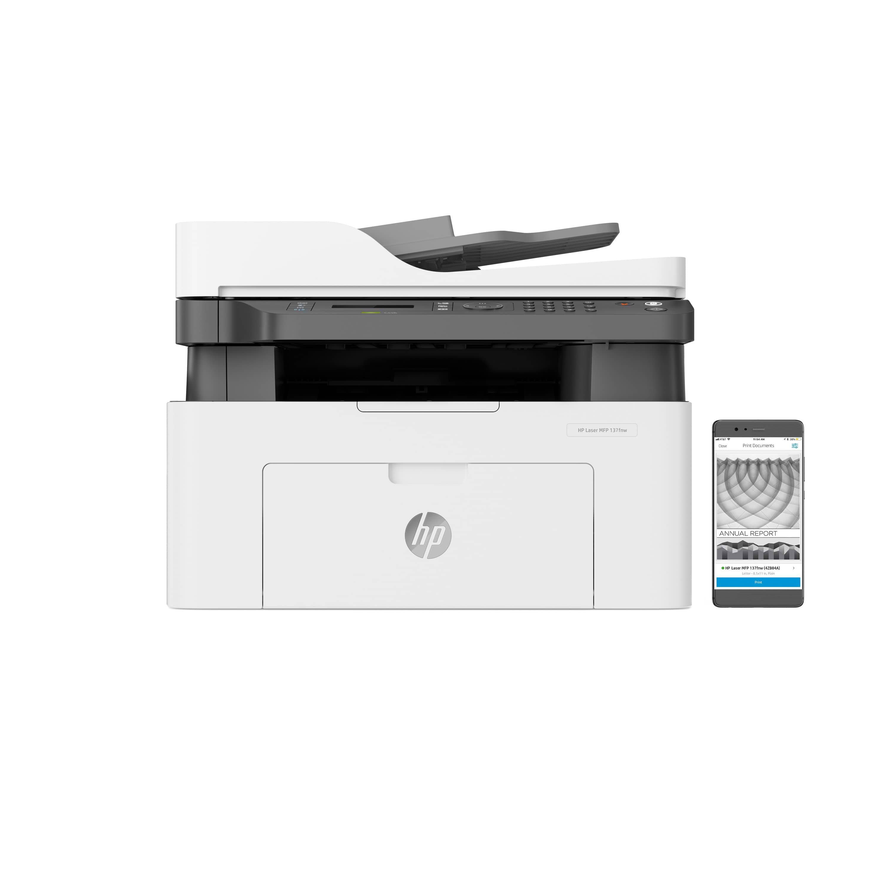 מדפסת לייזר אלחוטית משולבת HP Laser MFP 137fnw - צבע לבן שנה אחריות ע