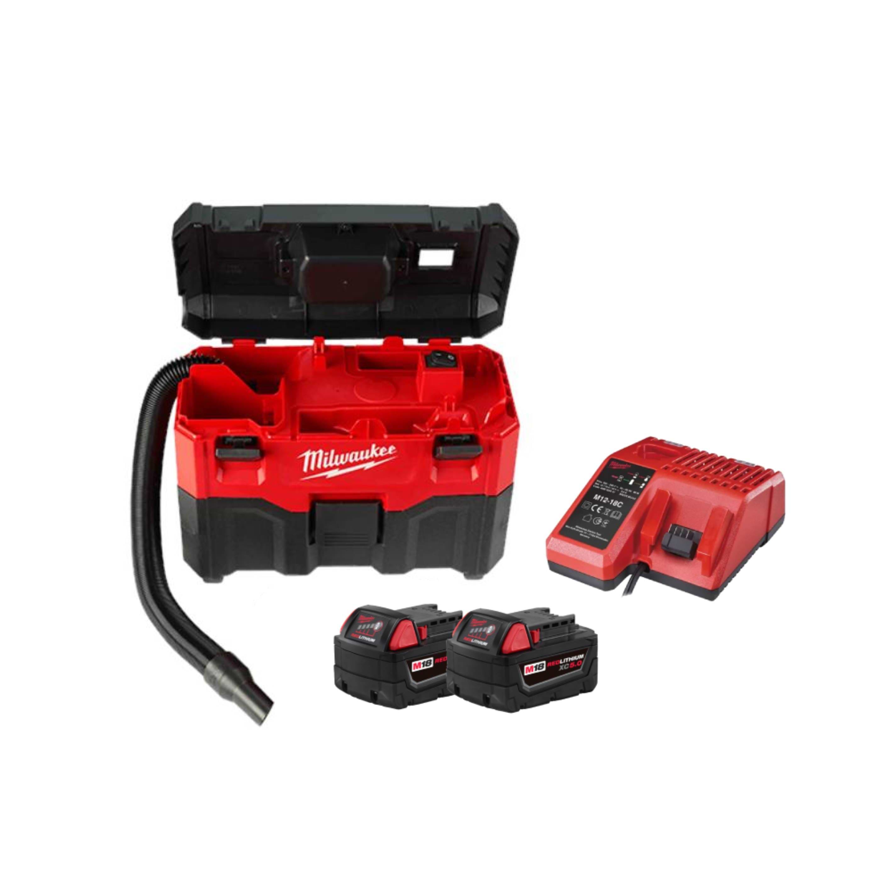 שואב אבק יבש רטוב  18V עם 2 סוללות 5AH ומטען 0880-22 / M18 VC2  MILWAUKEE