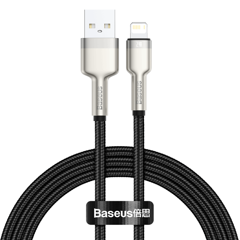 כבל טעינה וסנכרון באורך 1 מטר Baseus Cafule USB to IPhone 2.4A - צבע שחור שנה אחריות ע