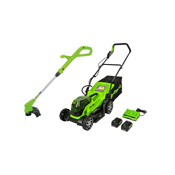 קיט מכסחת דשא 36 סמ + קוצץ קנטים 10 + 2 סוללות ומטען כפול Greenworks