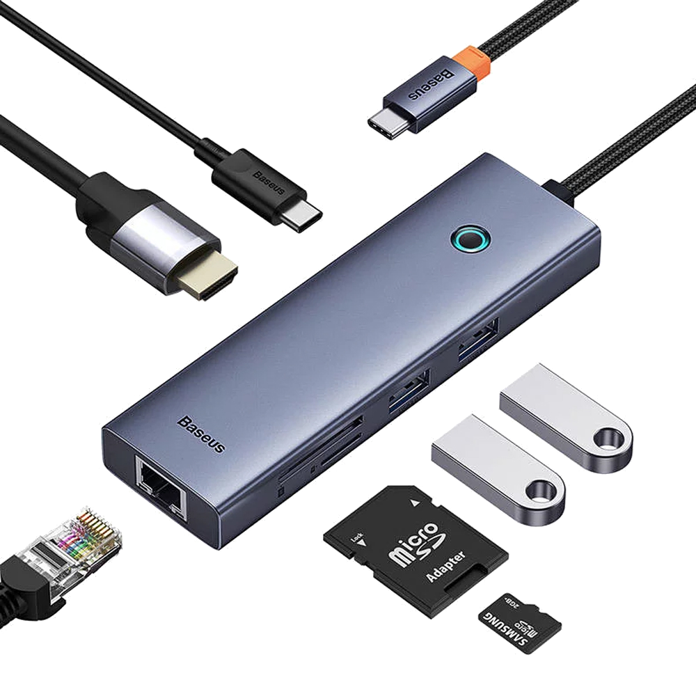תחנת עגינה 7 כניסות ב-1 Baseus 7-Port HUB - צבע אפור שנה אחריות ע