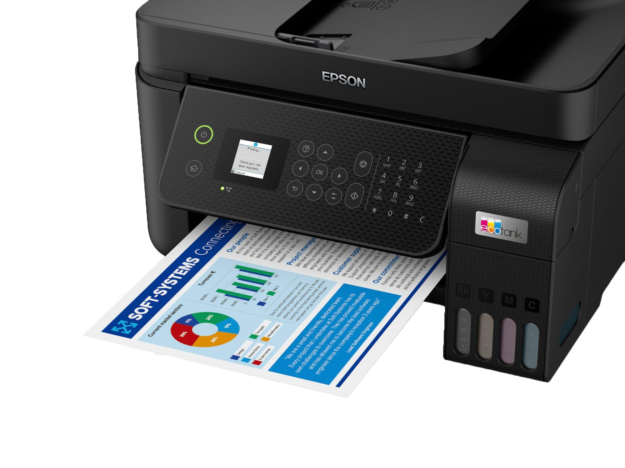 מדפסת אלחוטית משולבת 4 ב-1 עם פקס Epson EcoTank L5290 - צבע שחור שלוש שנות אחריות ע