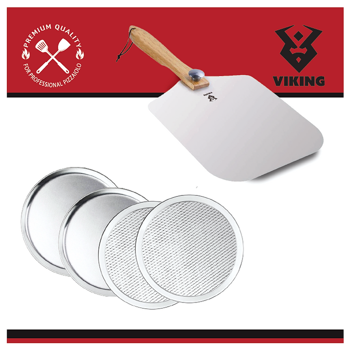 סט לטאבון גז 16'' VIKING  ( סט 4 מגשי פיצהמרית ידית עץ 14'' 4 חלקים לפיצה ) -71012 VIKING
