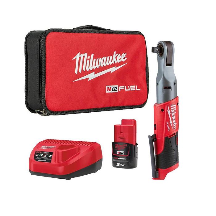 ראצ'ט 1/2 12V FUEL בראשלס 81NM עם 2 סוללות 2AH ומטען דגם:  2558-22 / M12 FIR12  מבית MILWAUKEE