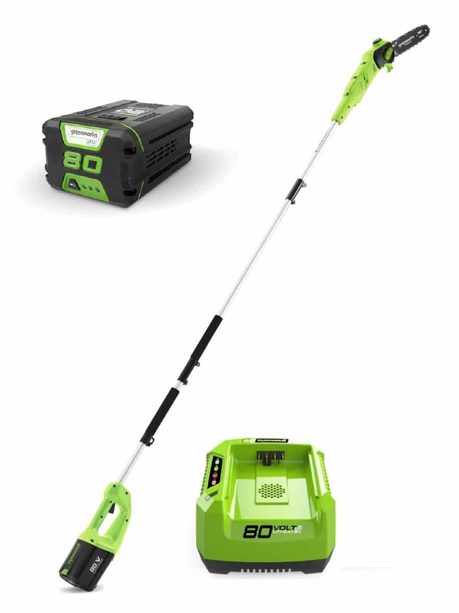מסור שרשרת גבהים 80V + סוללה 2Ah + מטען מהיר Greenworks