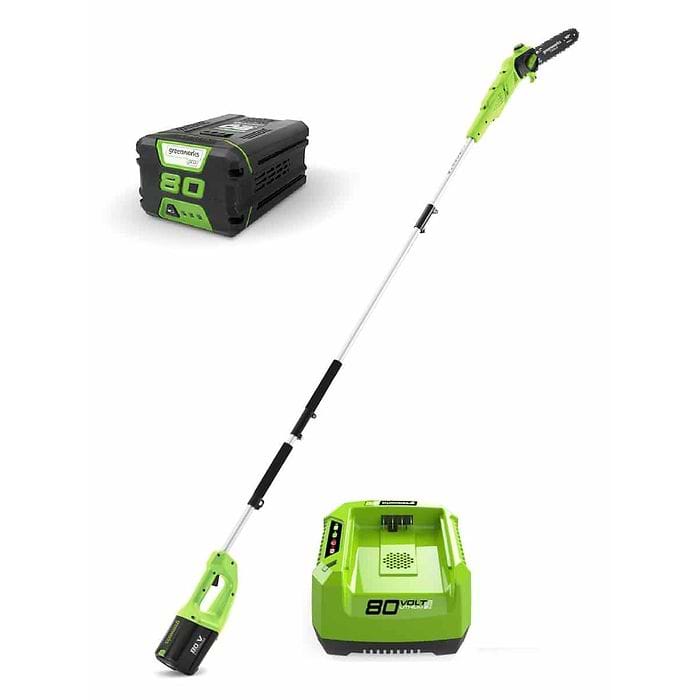 מסור שרשרת גבהים 80V + סוללה 2Ah + מטען מהיר Greenworks