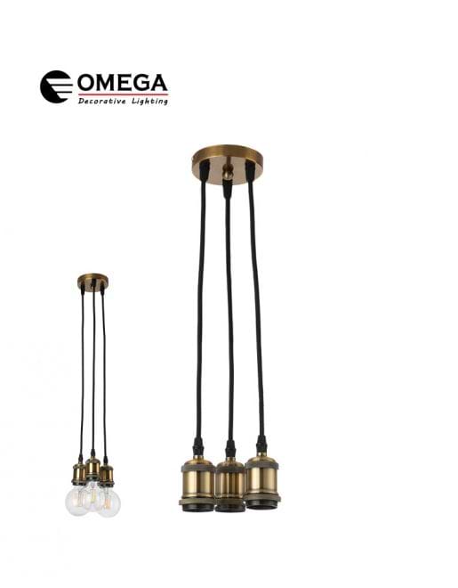 רטרו 3XE27 נחושת מוברשת כבל 1.5מ בסיס עגול OMEGA