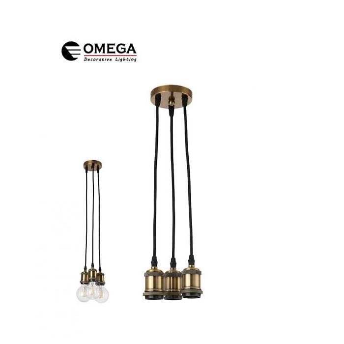 רטרו 3XE27 נחושת מוברשת כבל 1.5מ בסיס עגול OMEGA