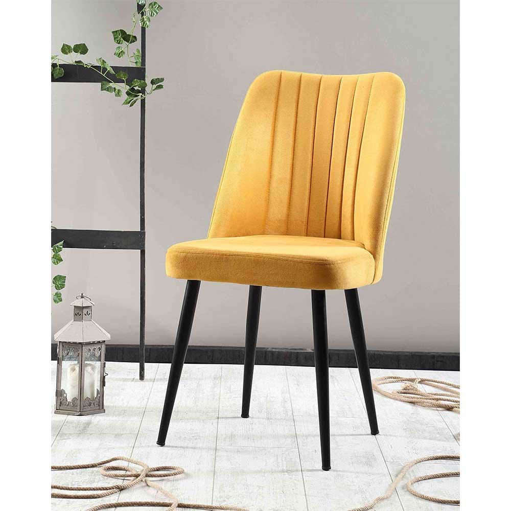 פינת אוכל אורך 1.80 מטר שובל אור מלבנית מפוארת ומאסיבית עשויה מעץ ו 6 כסאות צבע צהוב לאונרדו LEONARDO