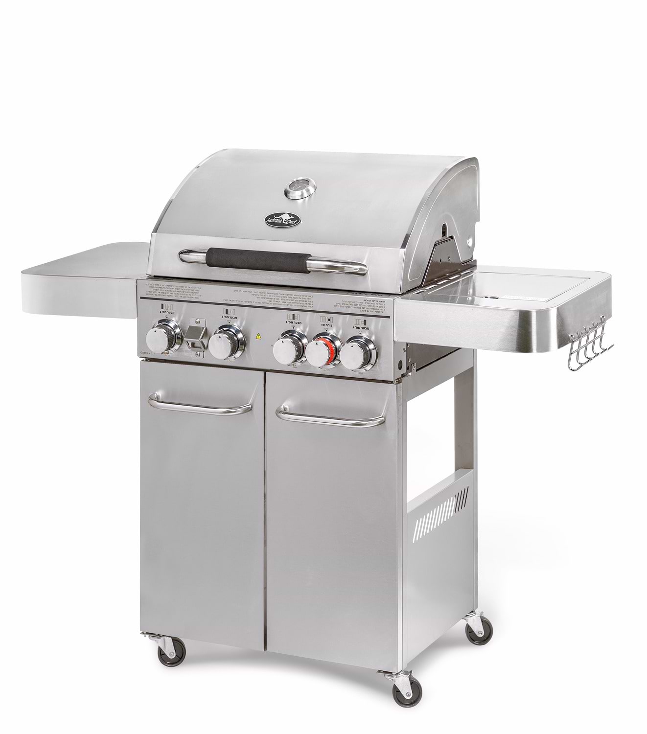 גריל גז איכותי 4 מבערים מנירוסטה דגם Queen AUSTRALIA CHEF - מסופק מורכב לבית הלקוח