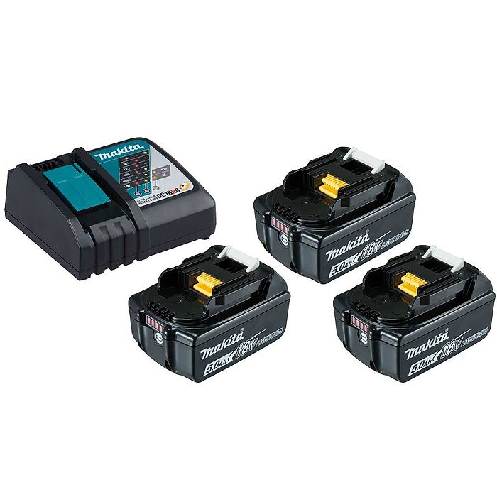 מארז 3 סוללות 18V 5Ah דגם BL1850 ומטען מהיר DC18RC מבית Makita