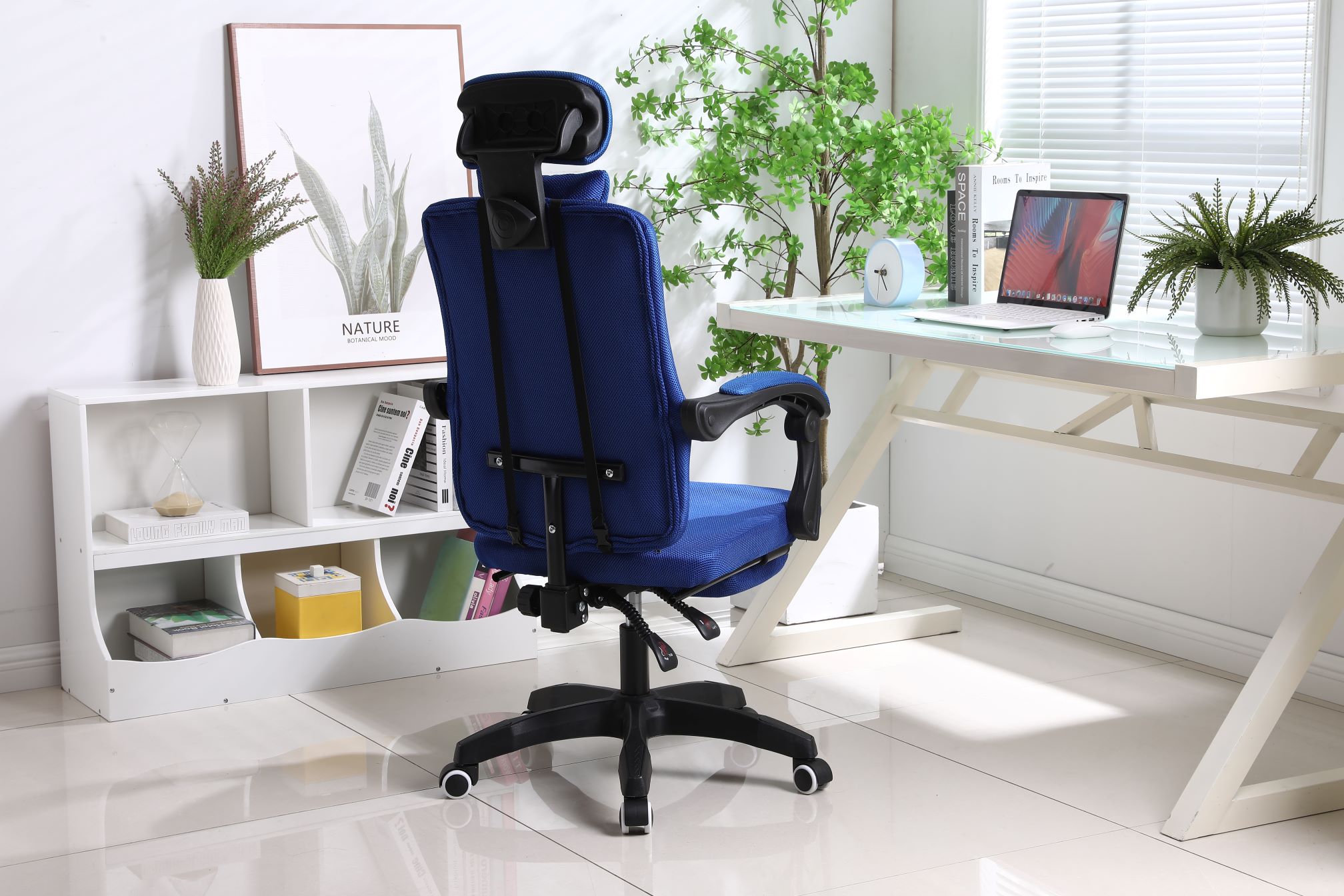כסא מנהל אורטופדי כולל הדום דגם MSH-6-40 צבע כחול ROSSO ITALY