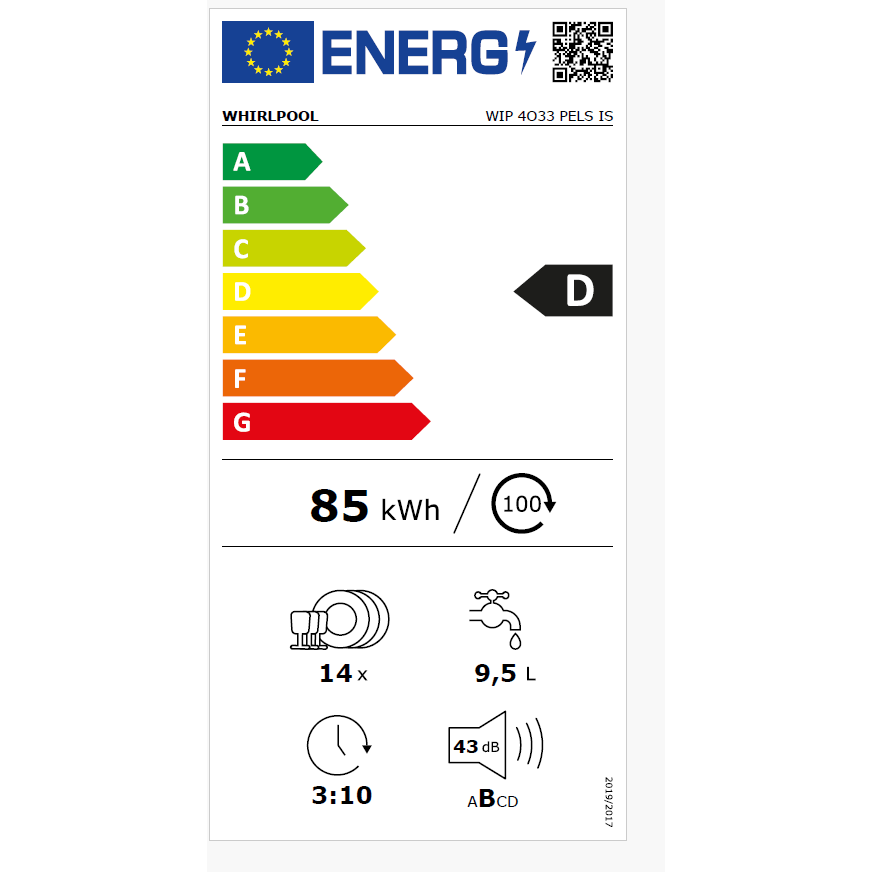 מדיח אינטגראלי מלא עם פתיחת דלת אוטומטית Whirlpool WIP 4033 PELS-IS - שנה אחריות ע