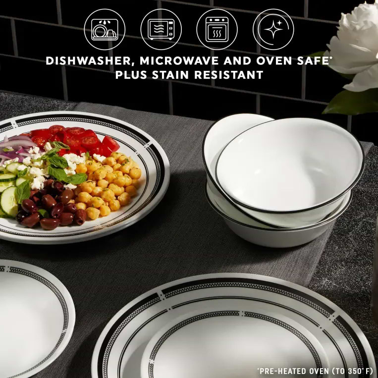 סט צלחות קורל 50 חלקים ל-12 סועדים דגם Brasserie תוצרת קורנינג ארה