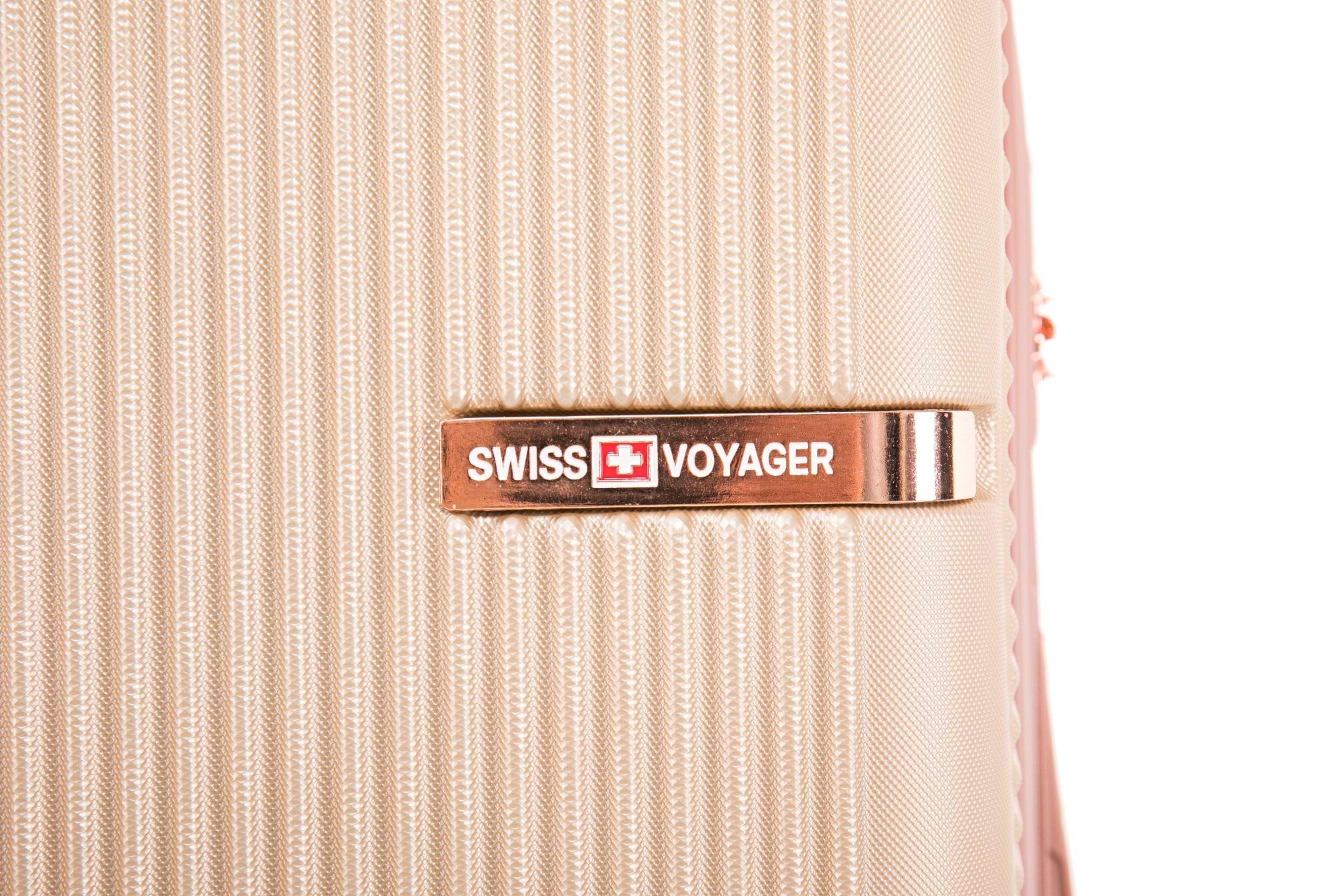סט מזוודות קשיחות יוקרתי 3 יחידות מידות |30|26|20 אינץ' דגם Toronto צבע שמפניה גולד Swiss Voyager - תיק איפור מתנה
