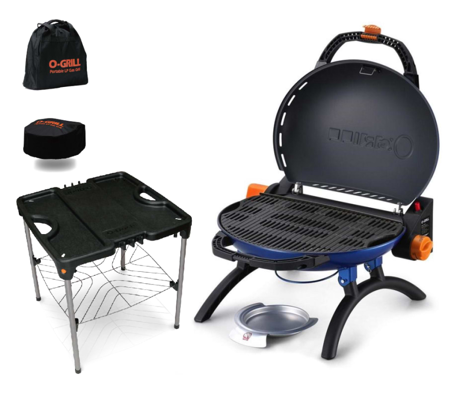 גריל גז נייד כחול 500 O-GRILL כולל שולחן תיק נשיאה וכיסוי