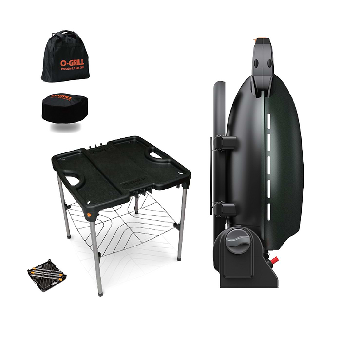 גריל גז נייד ירוק 600 O-GRILL כולל שולחן תיק נשיאה וכיסוי
