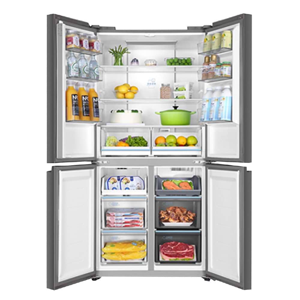 מקרר 4 דלתות מקפיא תחתון 463 ליטר נטו Haier HRF 4560 עם התקן שבת מובנה - גימור זכוכית לבנה אחריות ע