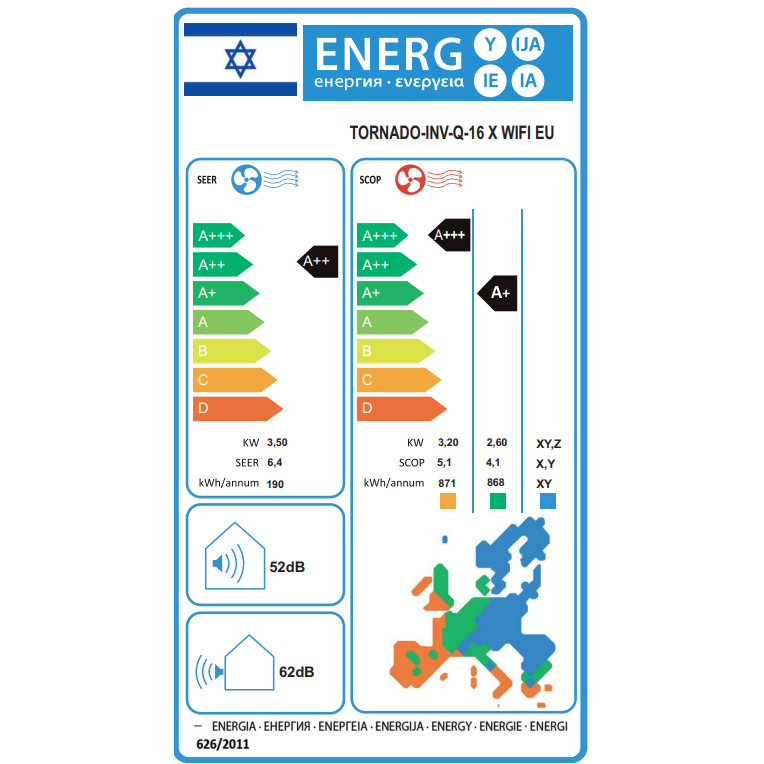 מזגן עילי Tornado INV-Q-16 WIFI EU - אחריות יבואן רשמי 