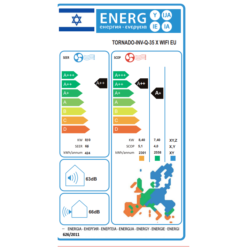 מזגן עילי Tornado INV-Q-35X WIFI Inverter - צבע לבן שבע שנות אחריות ע