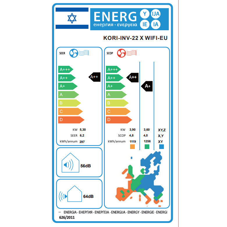 מזגן עילי Tornado KORI-INV-22X WIFI Inverter - צבע לבן חמש שנות אחריות ע