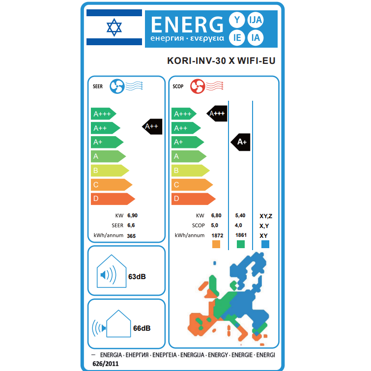מזגן עילי Tornado KORI-INV-30X WIFI Inverter - צבע לבן חמש שנות אחריות ע