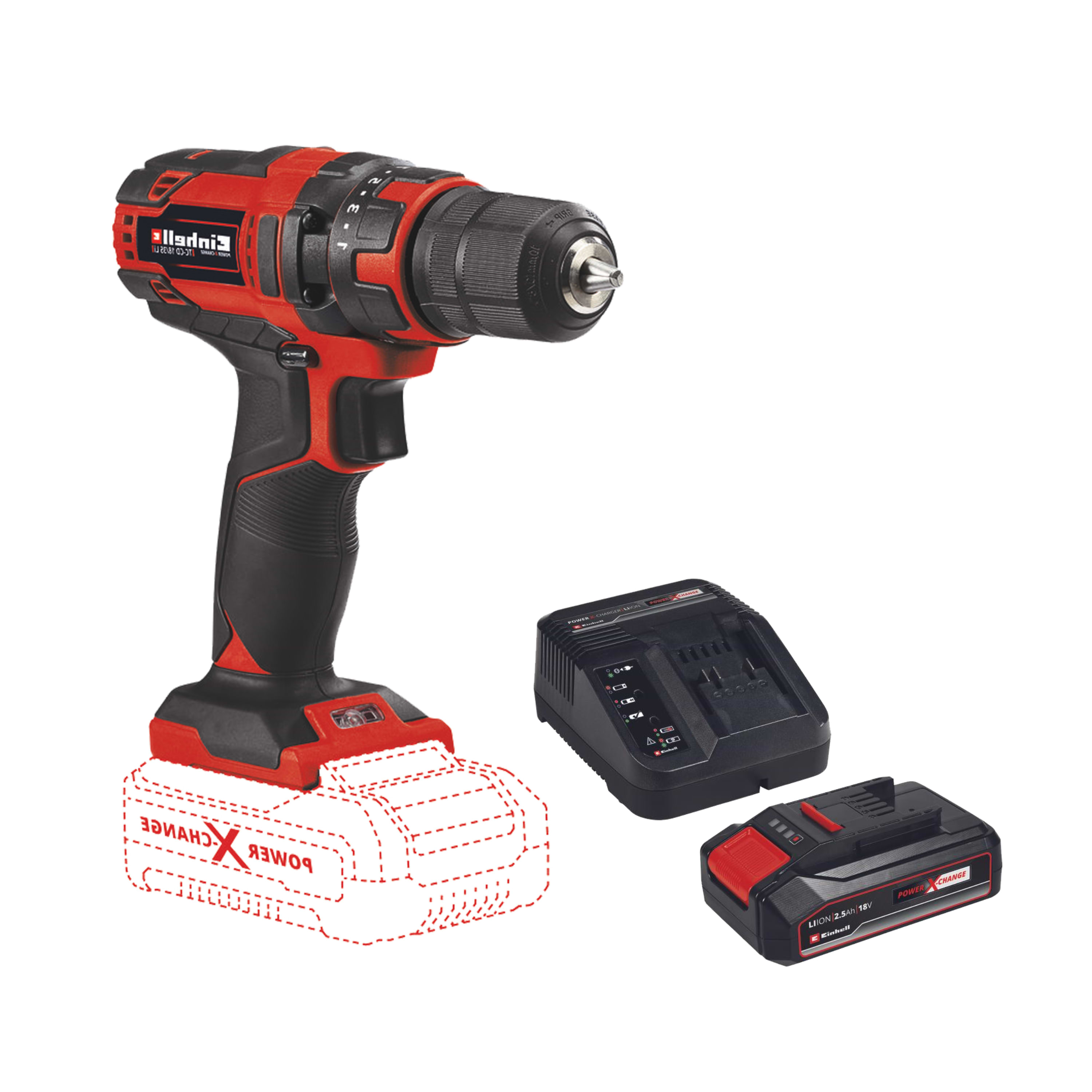 מברגה/מקדחה נטענת 18V + סוללה 2.5Ah ומטען דגם TE-CD 18/35 LI KIT 2.5Ah Einhell
