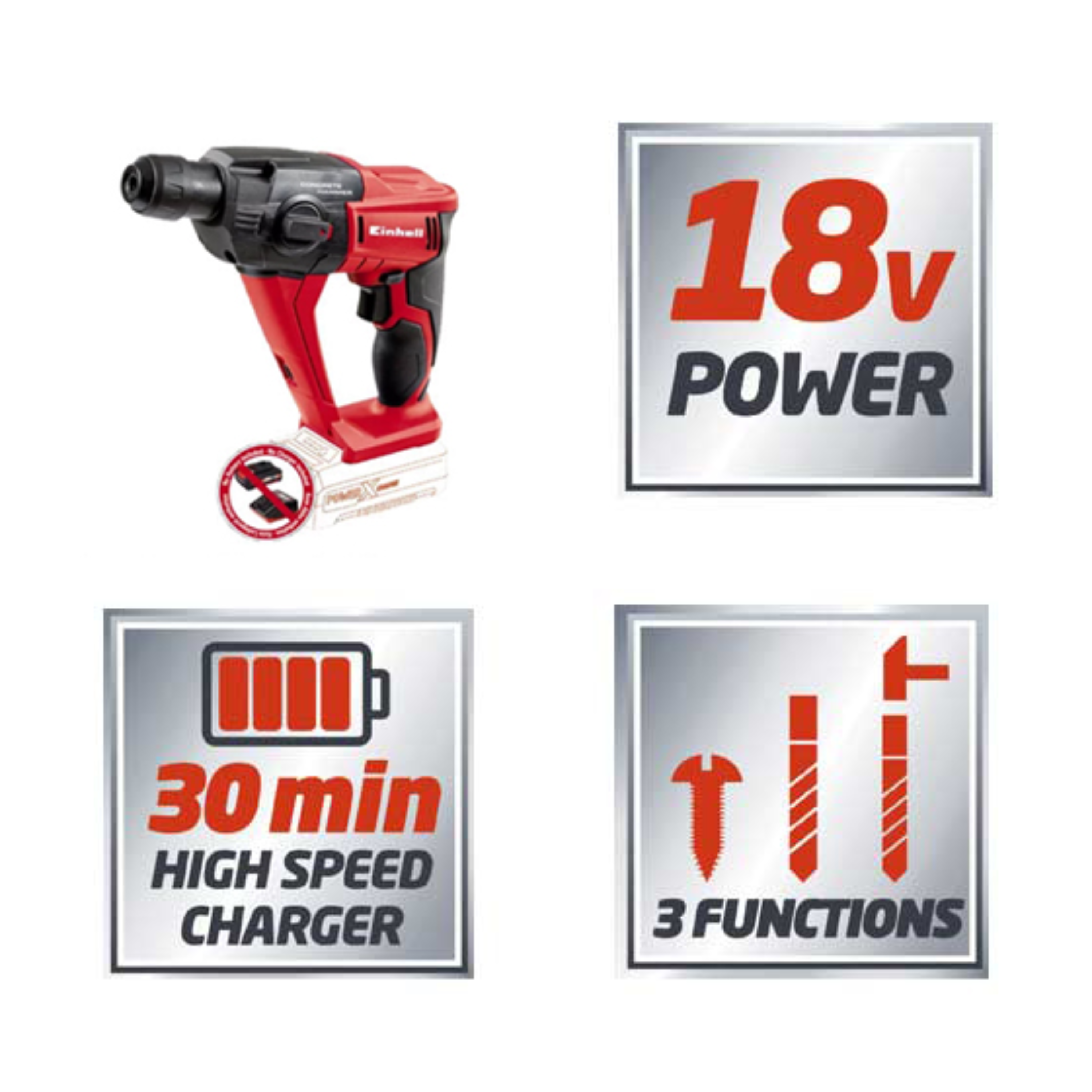 פטישון נטען 18V + סוללה 2.5Ah ומטען TE -HD 18 LI KIT 2.5Ah Einhell