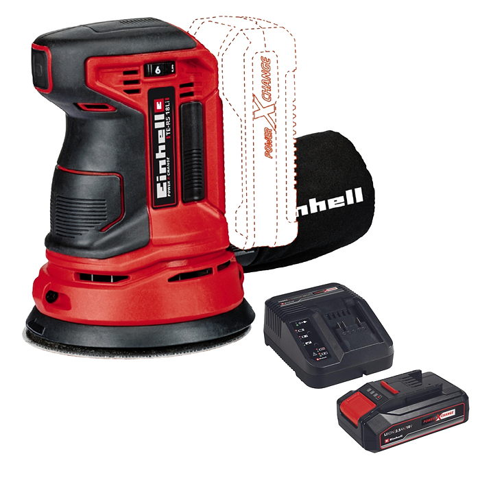 מלטשת עגולה ''5 18V + סוללה 2.5Ah ומטען TE - RS 18 LI KIT 2.5Ah Einhell
