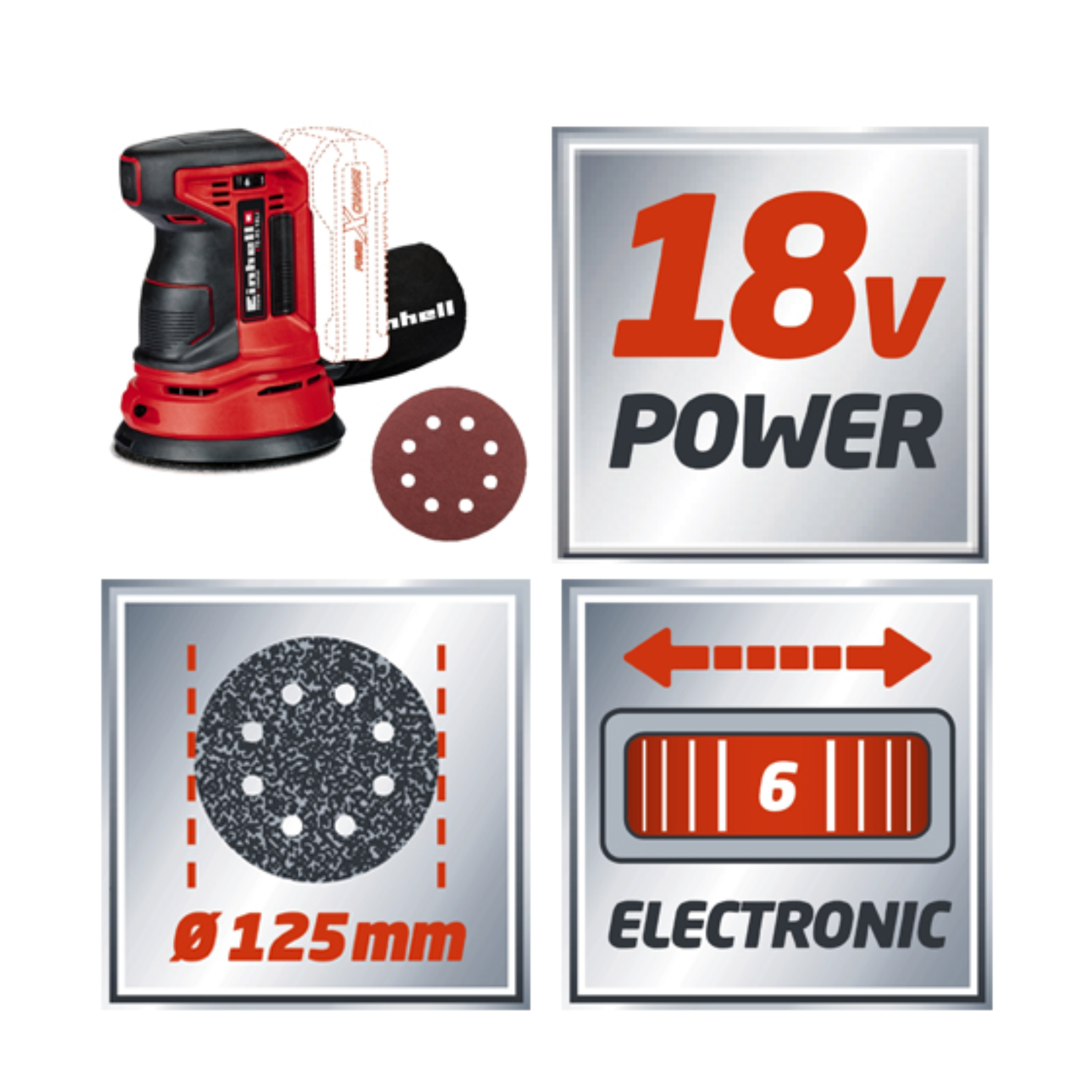 מלטשת עגולה ''5 18V + סוללה 2.5Ah ומטען TE - RS 18 LI KIT 2.5Ah Einhell