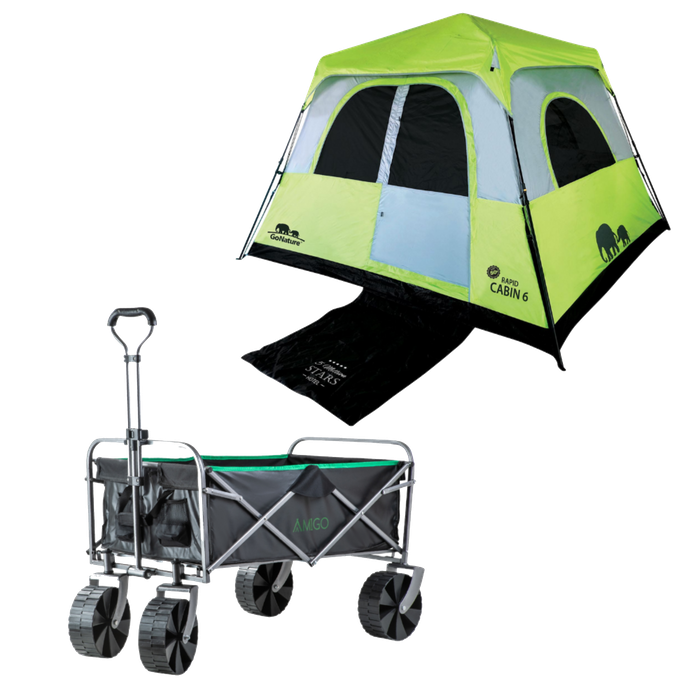 סט קמפינג אוהל RAPID CABIN ל-6 אנשים ועגלת שטח Wide Glide Amigo GoNature